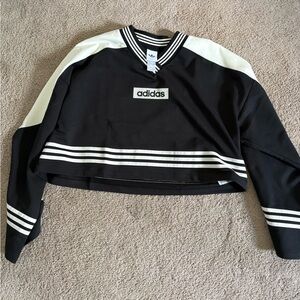 Adidas Black and White Striped Collar Top